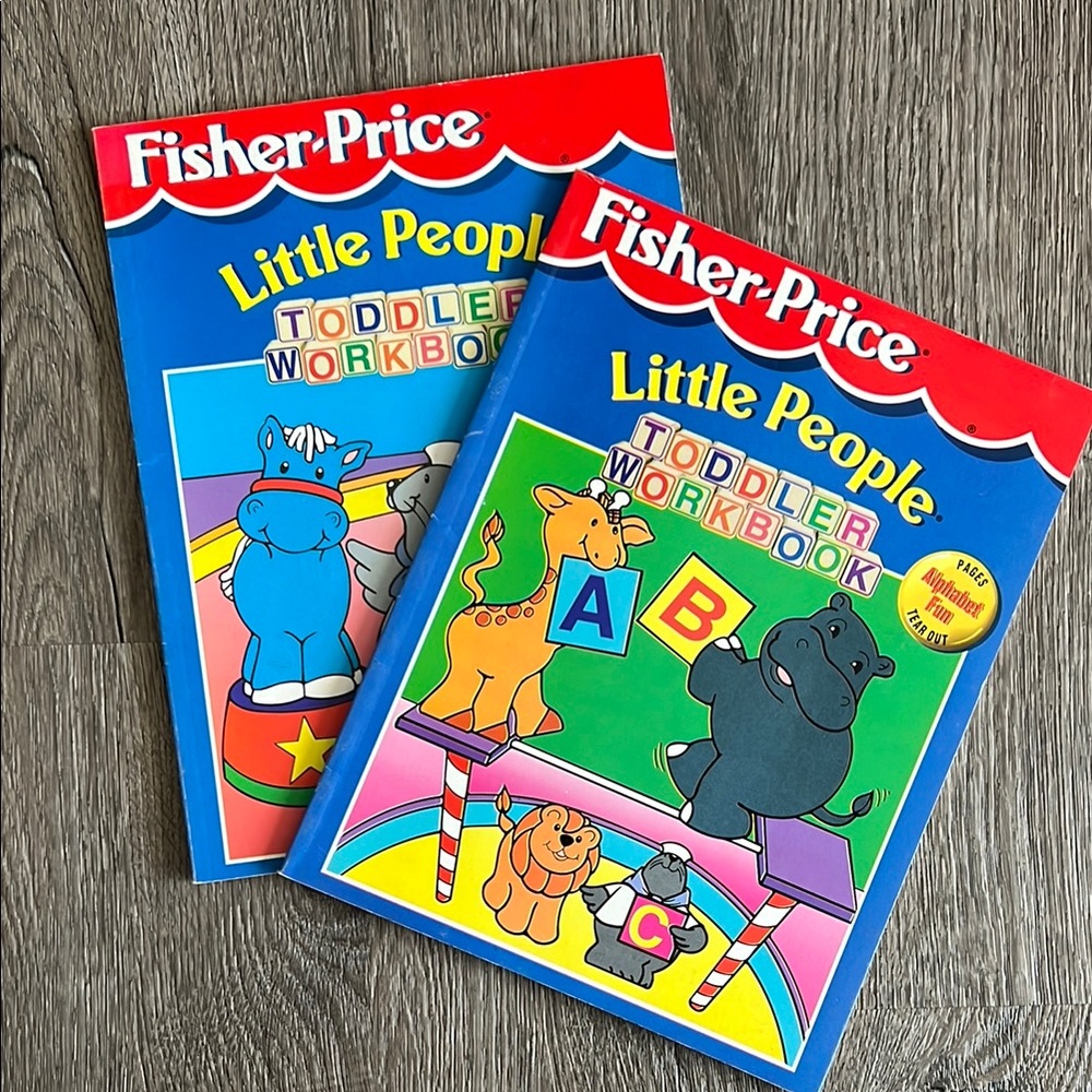 VINTAGE FISHER PRICE Little People Toddler workbook Alphabet & Colors Lot of 2!!